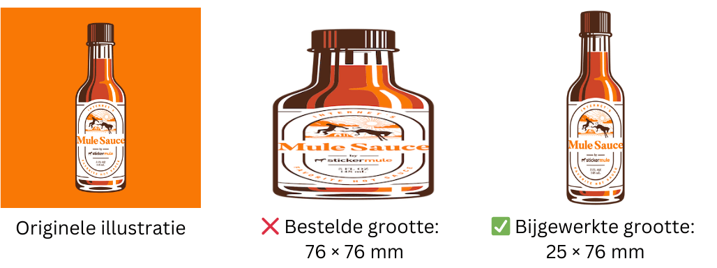 voorbeeld van een scheve illustratie als gevolg van een proefdruk met disproportionele afmetingen