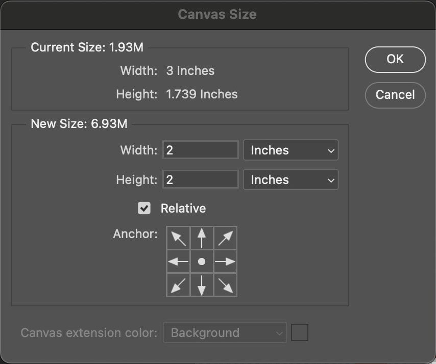 screenshot of how to add relative padding to your image in photoshop