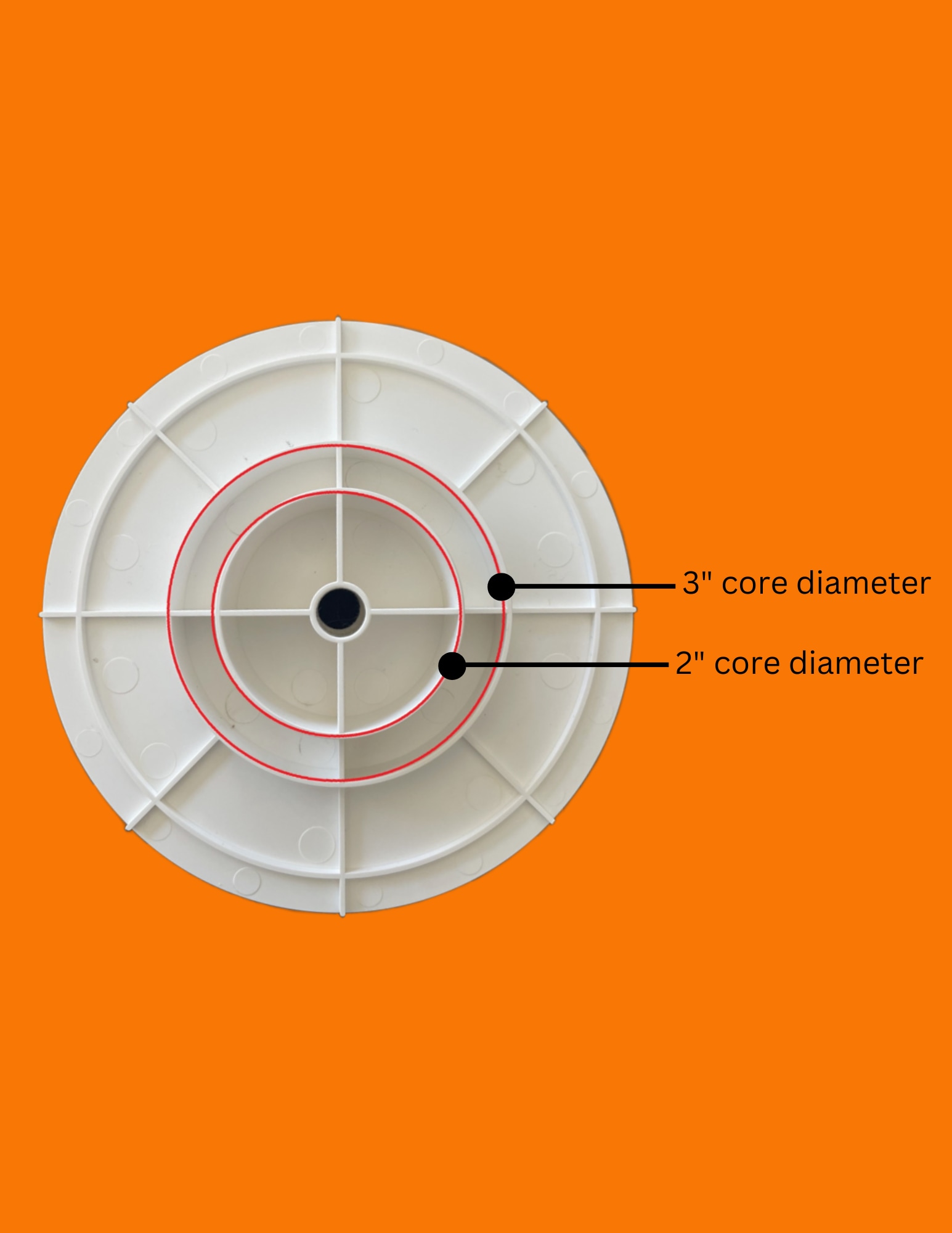 A photo of the different diameters of a label dispenser