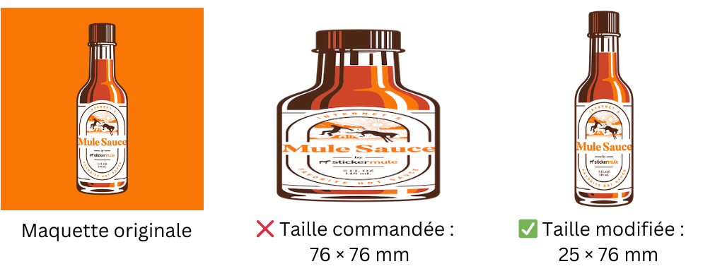 exemple de la façon dont les maquettes de la mule sauce peuvent être déformées lorsqu'elles sont tirées à une taille disproportionnée