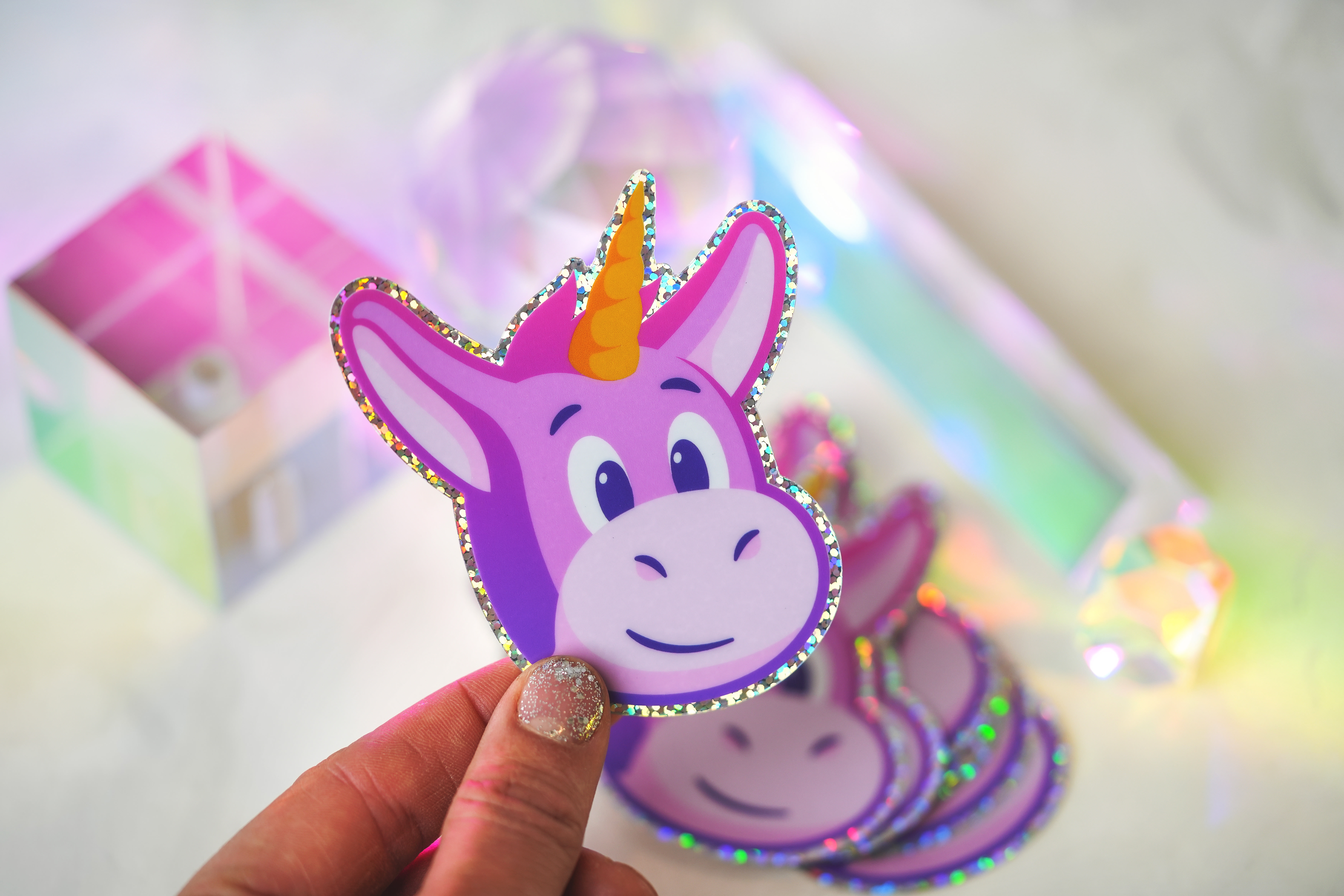 pegatina glitter unicornio sticker mule