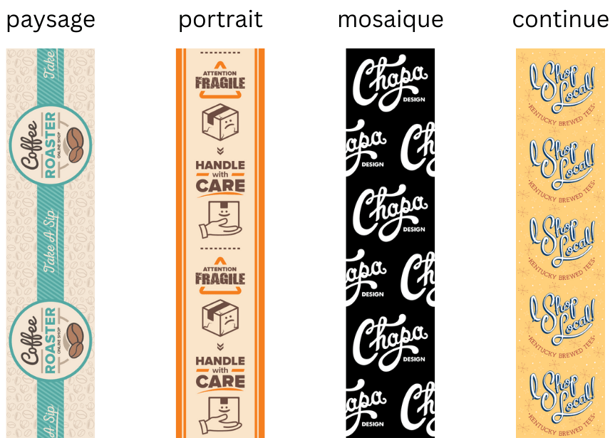 exemples de différentes configurations de rubans adhésifs