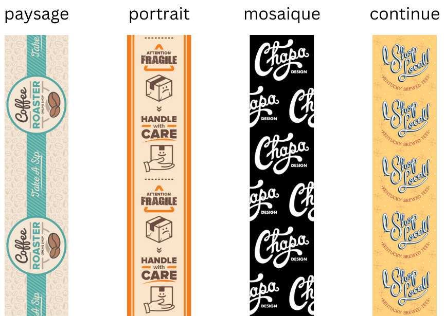 exemples de différentes dispositions de rubans adhésifs