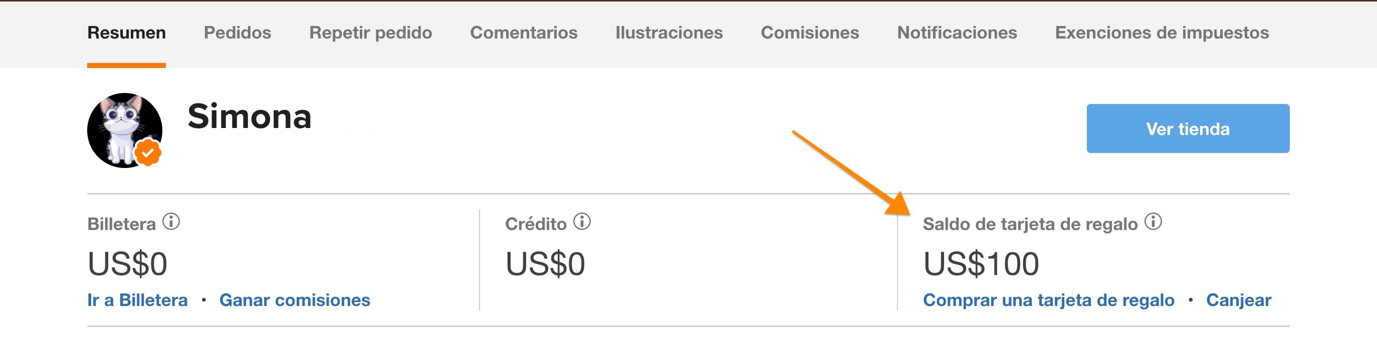 los saldos de las tarjetas de regalo pueden consultarse en el resumen de tu cuenta