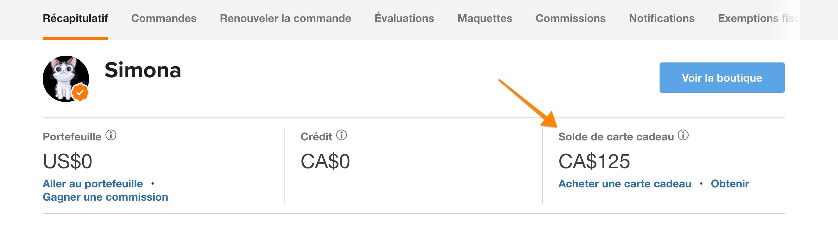 vous pouvez trouver les soldes des cartes cadeaux dans le récapitulatif de votre compte-fr-CA