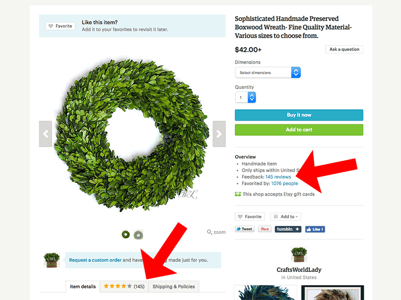 4- Etsy Reviews on product page