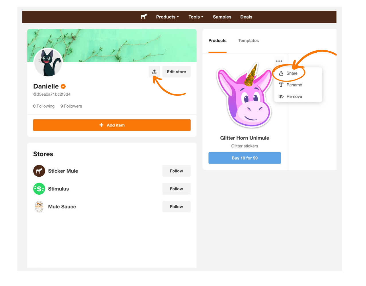 screenshot of how to share your products to help boost your commissions