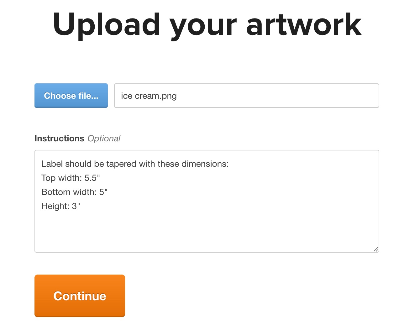 screenshot of where to leave instructions when uploading your artwork