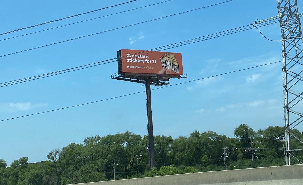 custom stickers billboard for sticker mule printing on I55