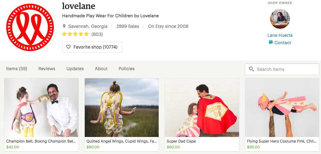 lovelane etsy page