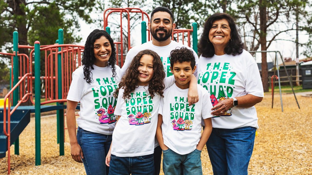 family wearing sticker mule custom t-shirts