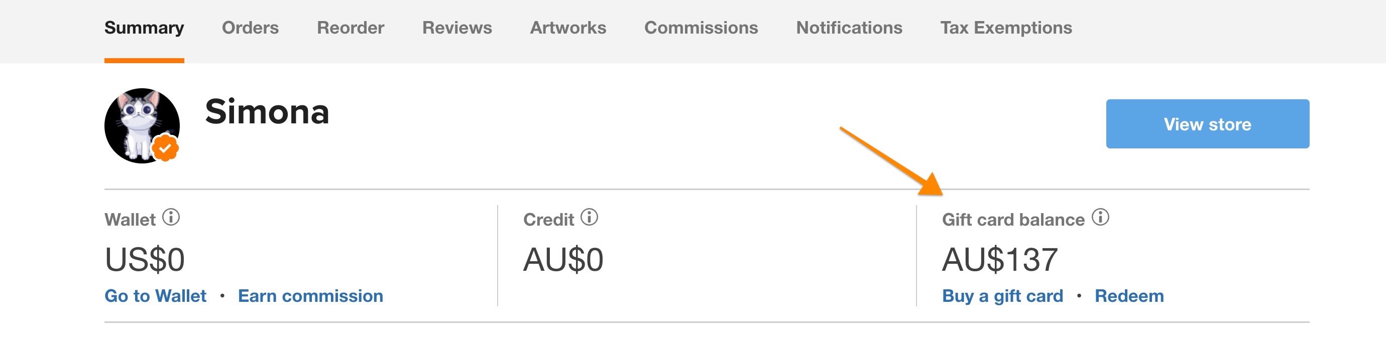 gift card balances can be found in your account summary