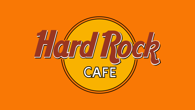 hard rock cafe logo on an orange background