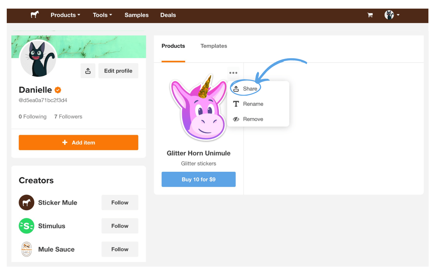 share your designs with public profiles in sticker mule