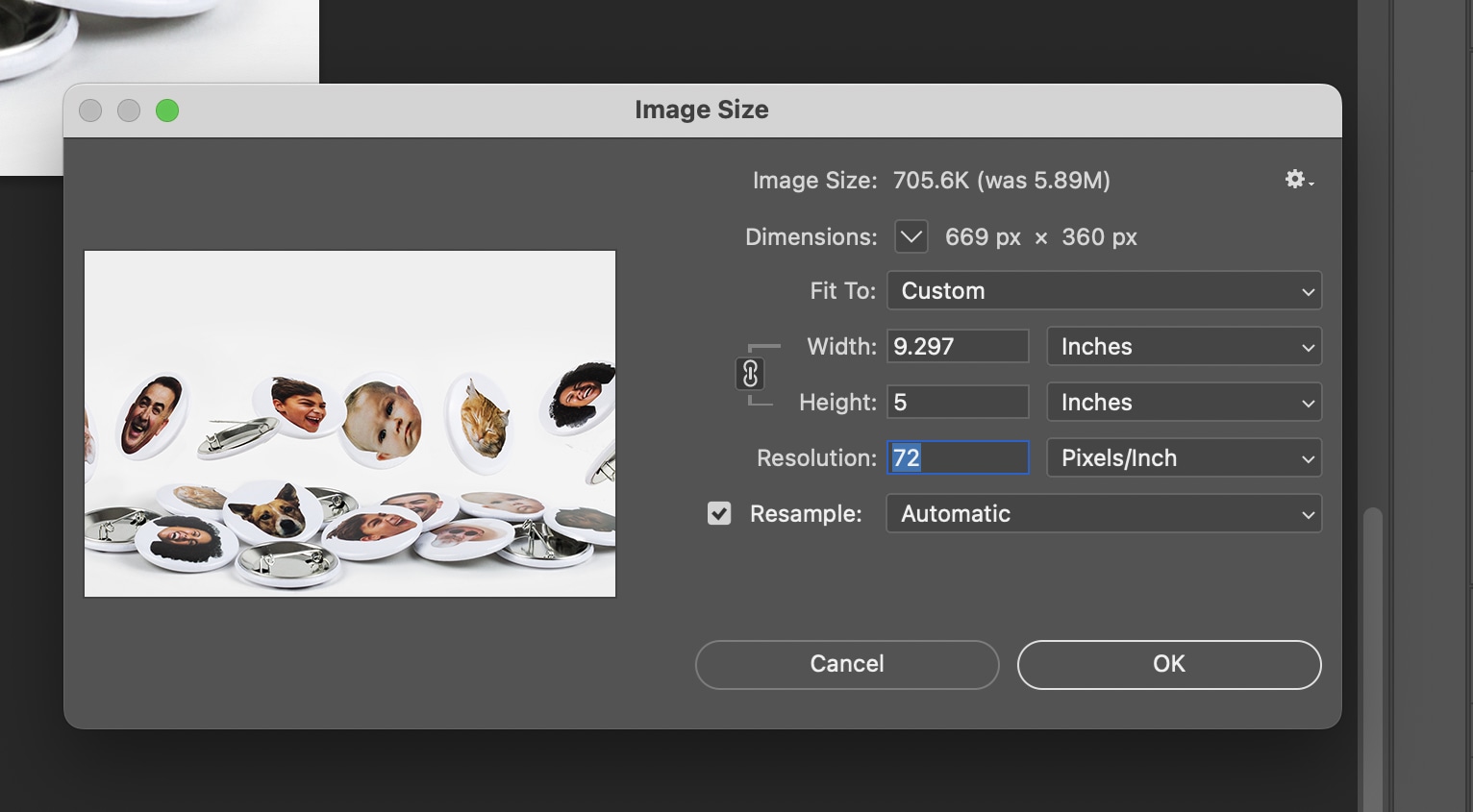 resize image inside photoshop