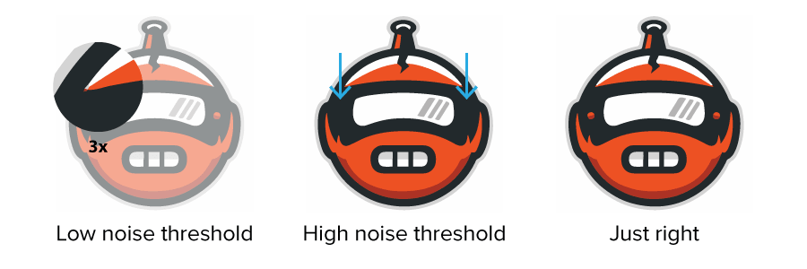 differences in noise slider threshold in illustrator image trace