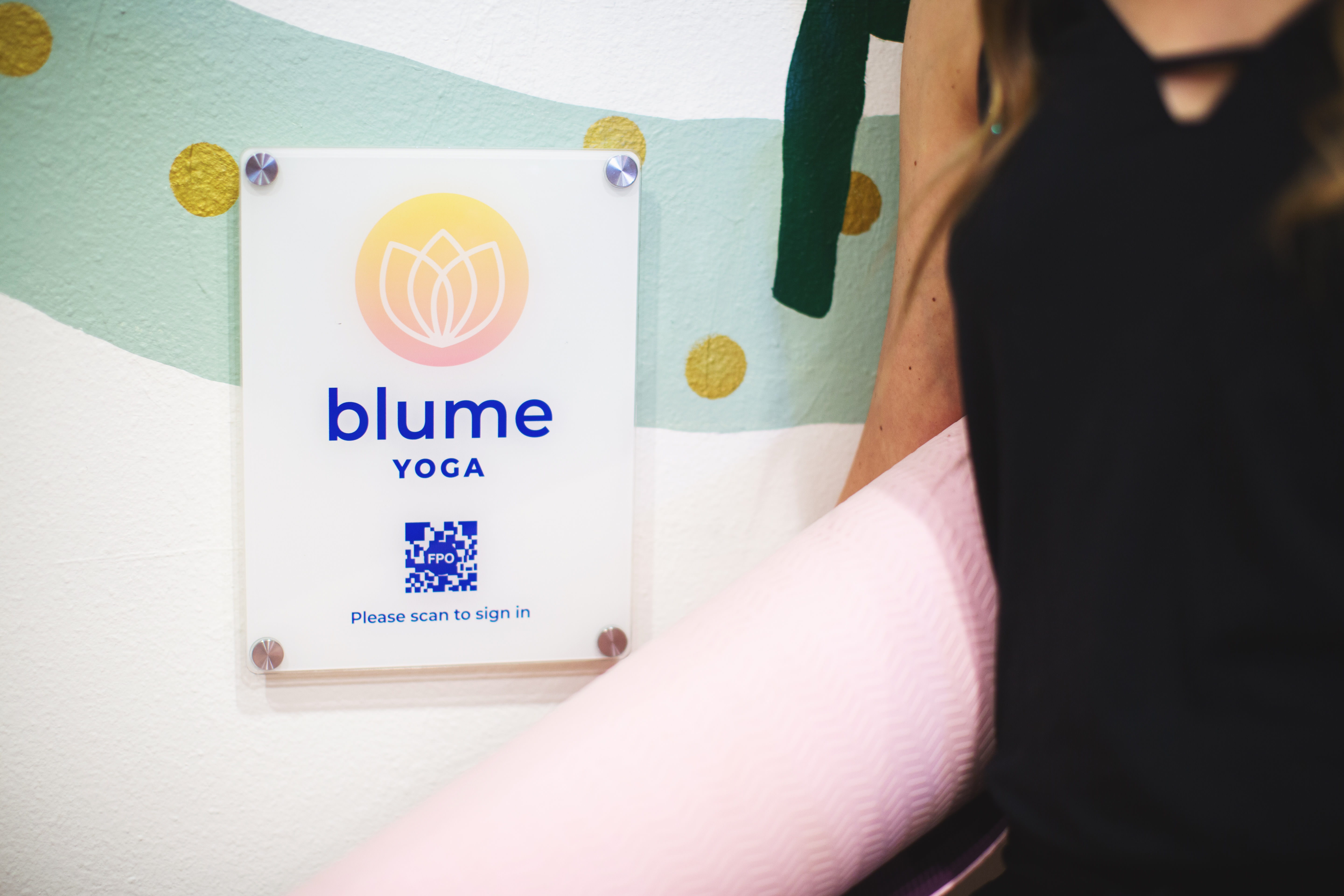 acrylic sign for blume yoga