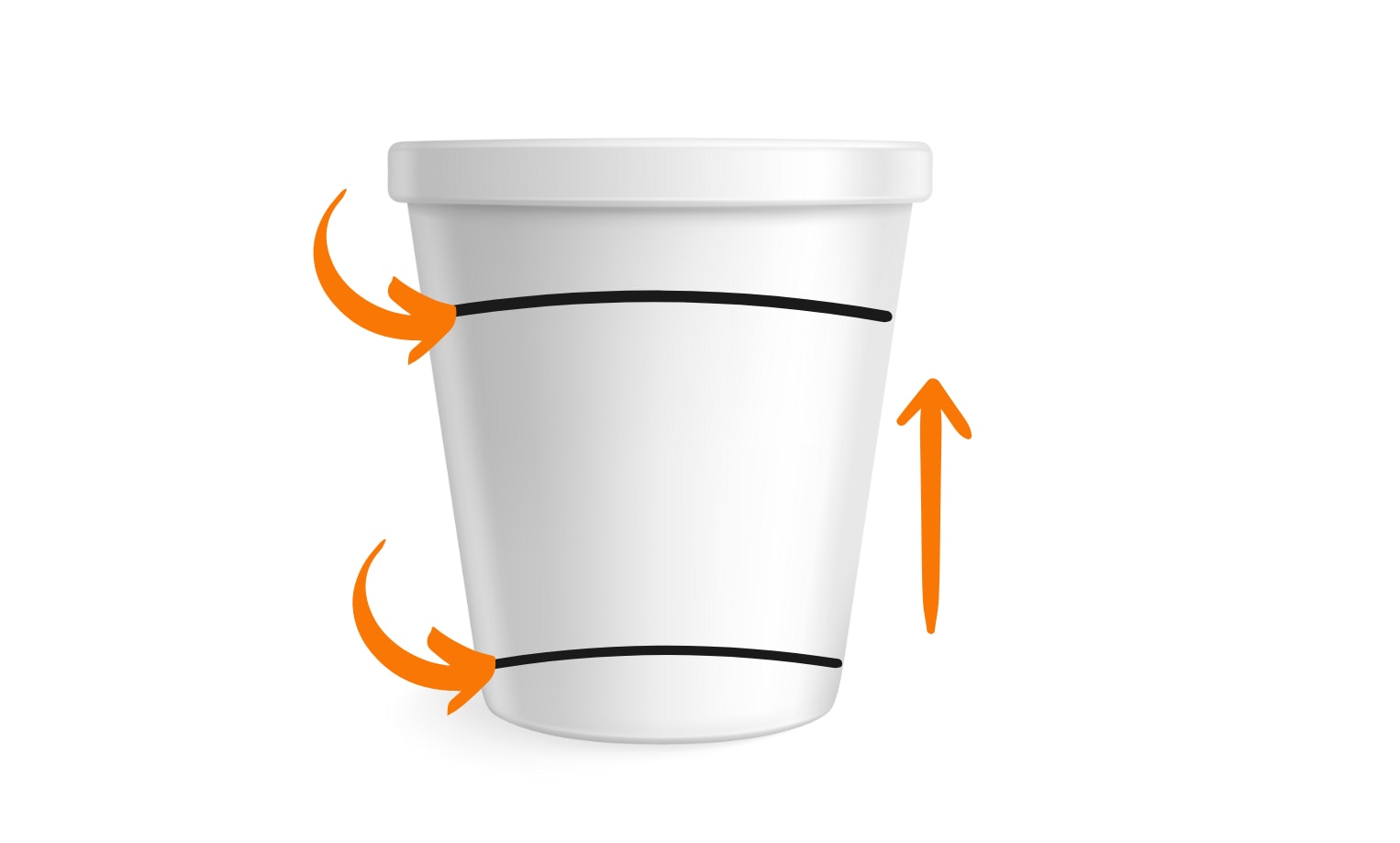  a tapered line on the side of a cup for a custom tapered label