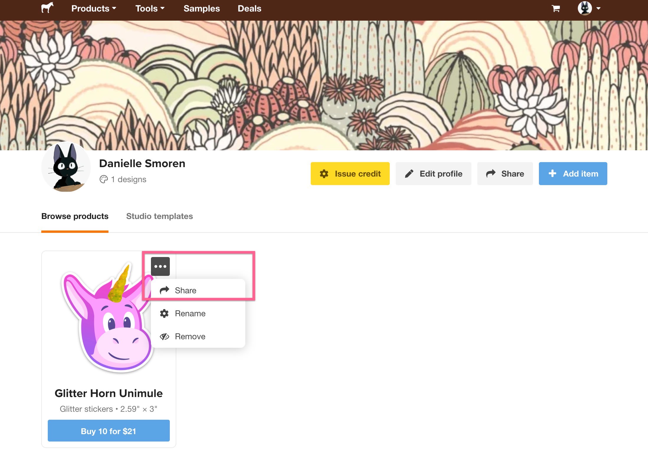 How do I share my public profile? Sticker Mule