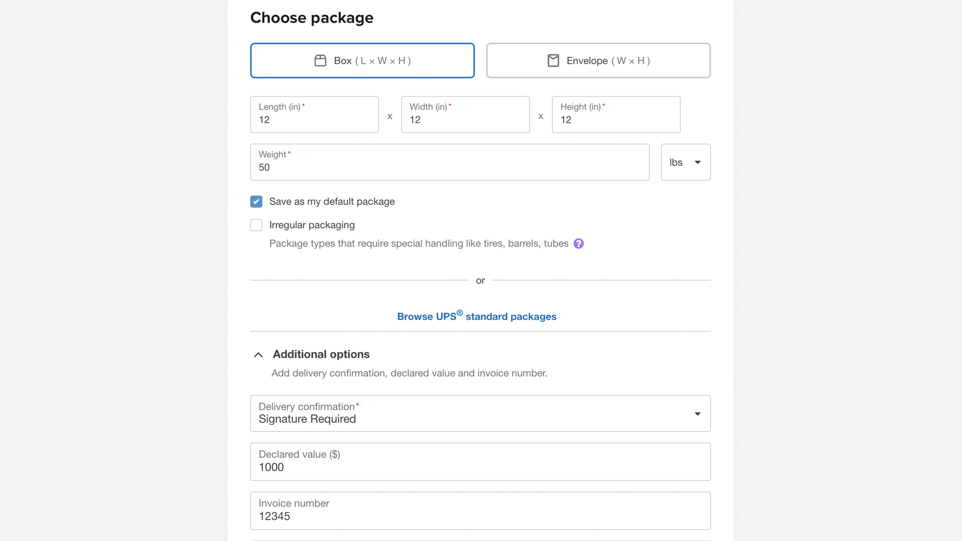 Configuración del paquete de Ship