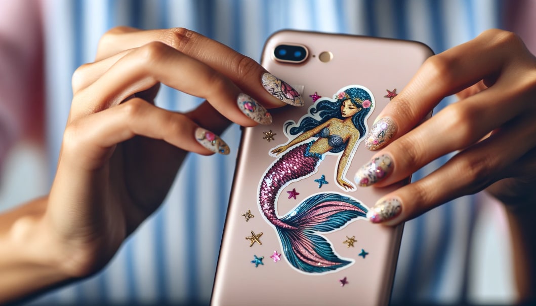 pegatina glitter personalizada para el teléfono de una sirena