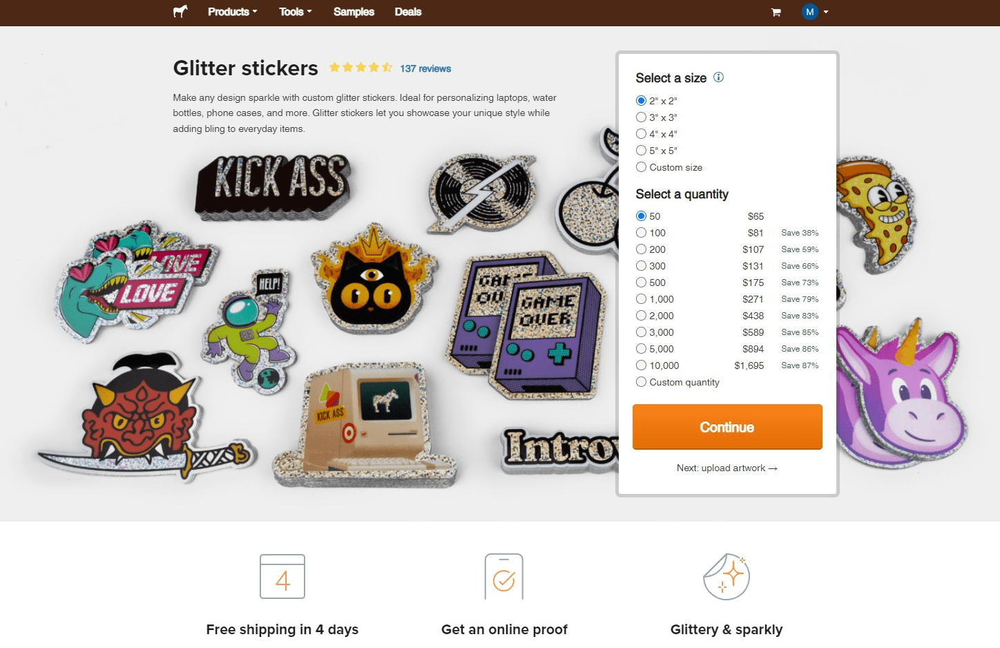 Site Web d'impression de stickers pailletés