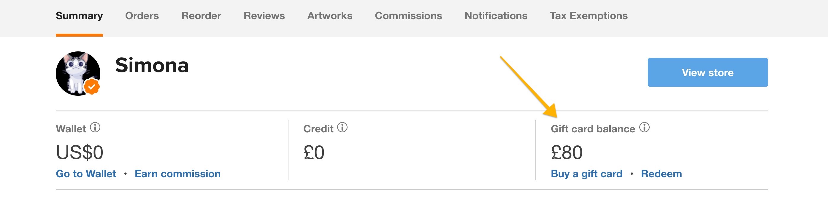 gift card balances can be found in your account summary
