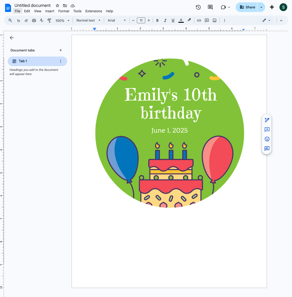 sticker design filling a whole page in Google Docs