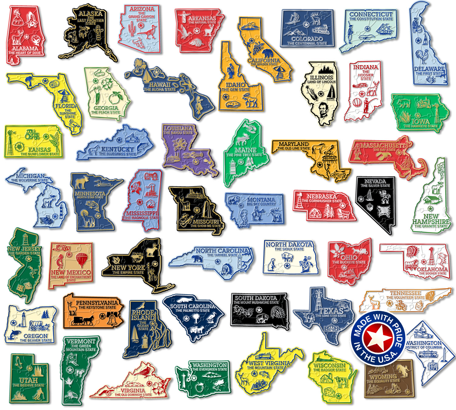 A set of metal state magnets from Classic Magnets