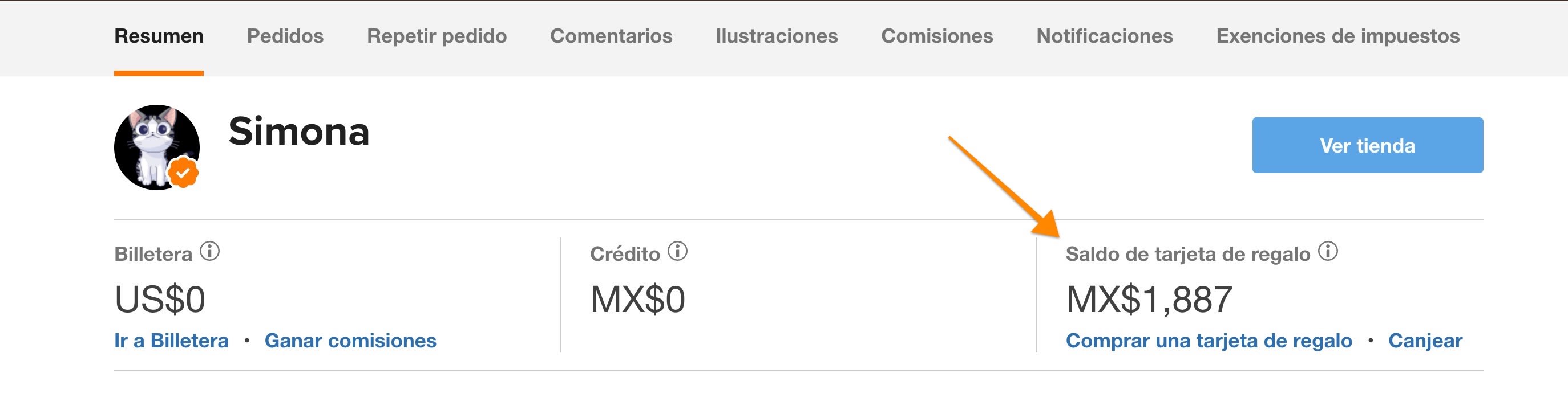 los saldos de las tarjetas de regalo pueden consultarse en el resumen de tu cuenta