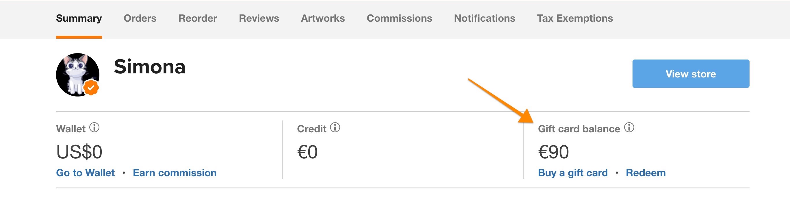 gift card balances can be found in your account summary