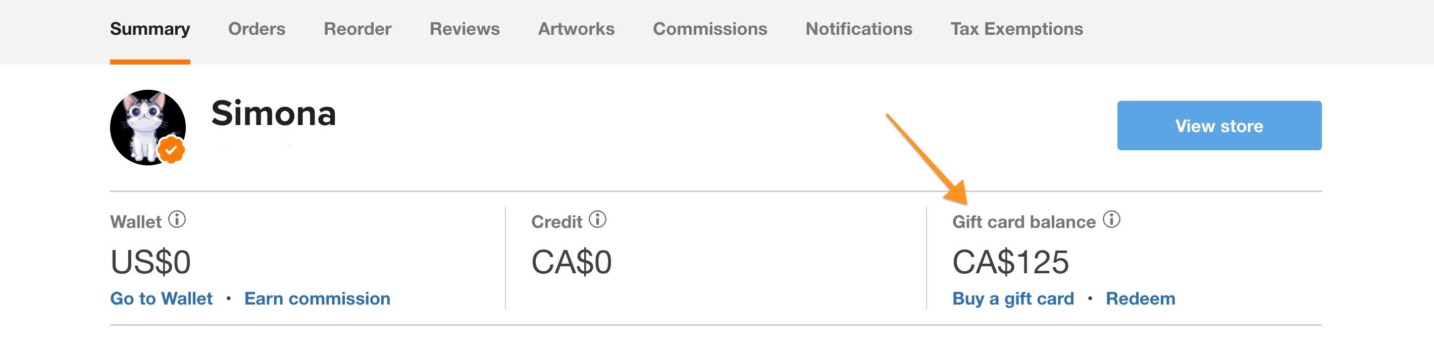 gift card balances can be found in your account summary