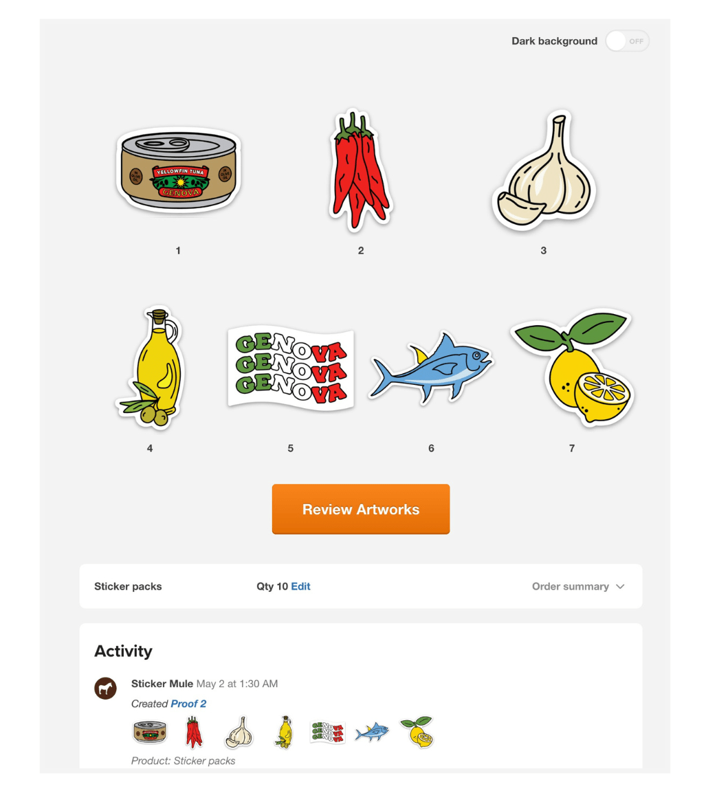 image of sticker pack proof showing all artworks on one page. 