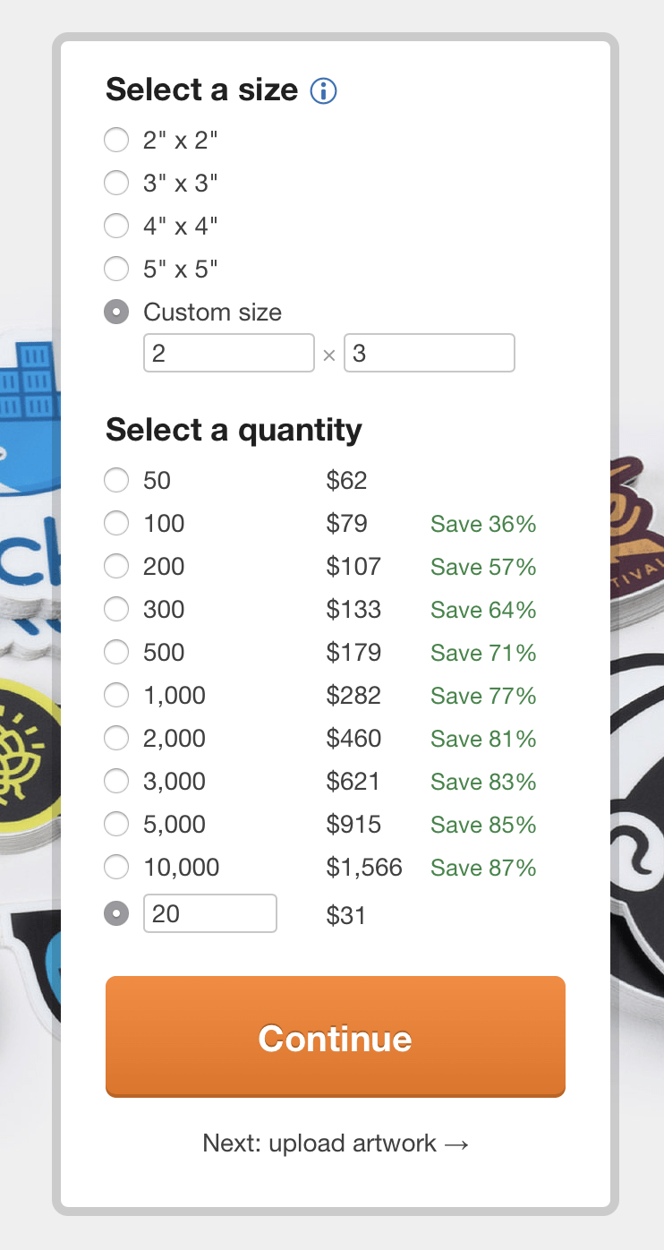 VSCO stickers select size quantity