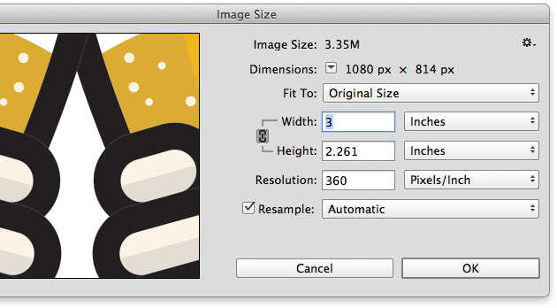 Dialogfeld Image Size in Photoshop