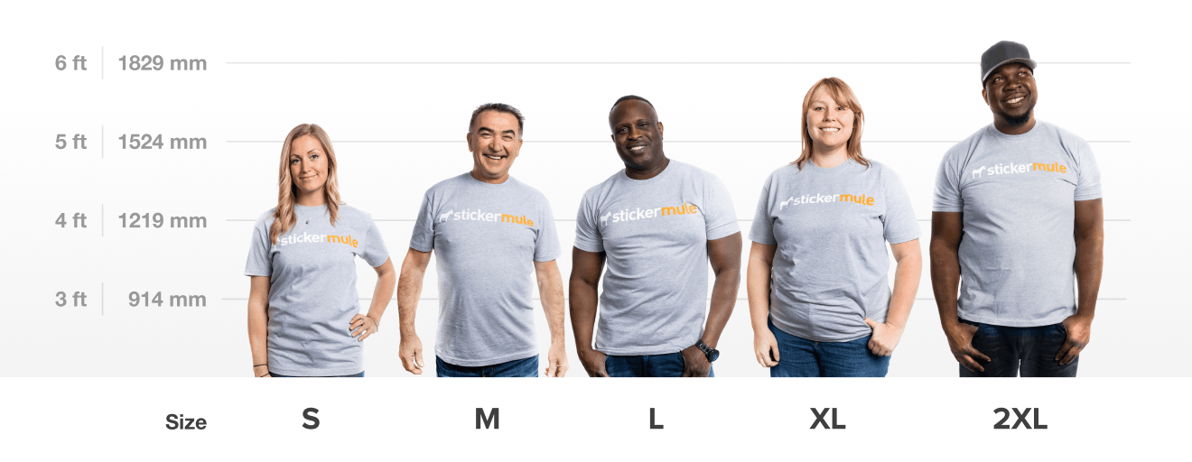 Guia de tamanhos das T-shirts 
