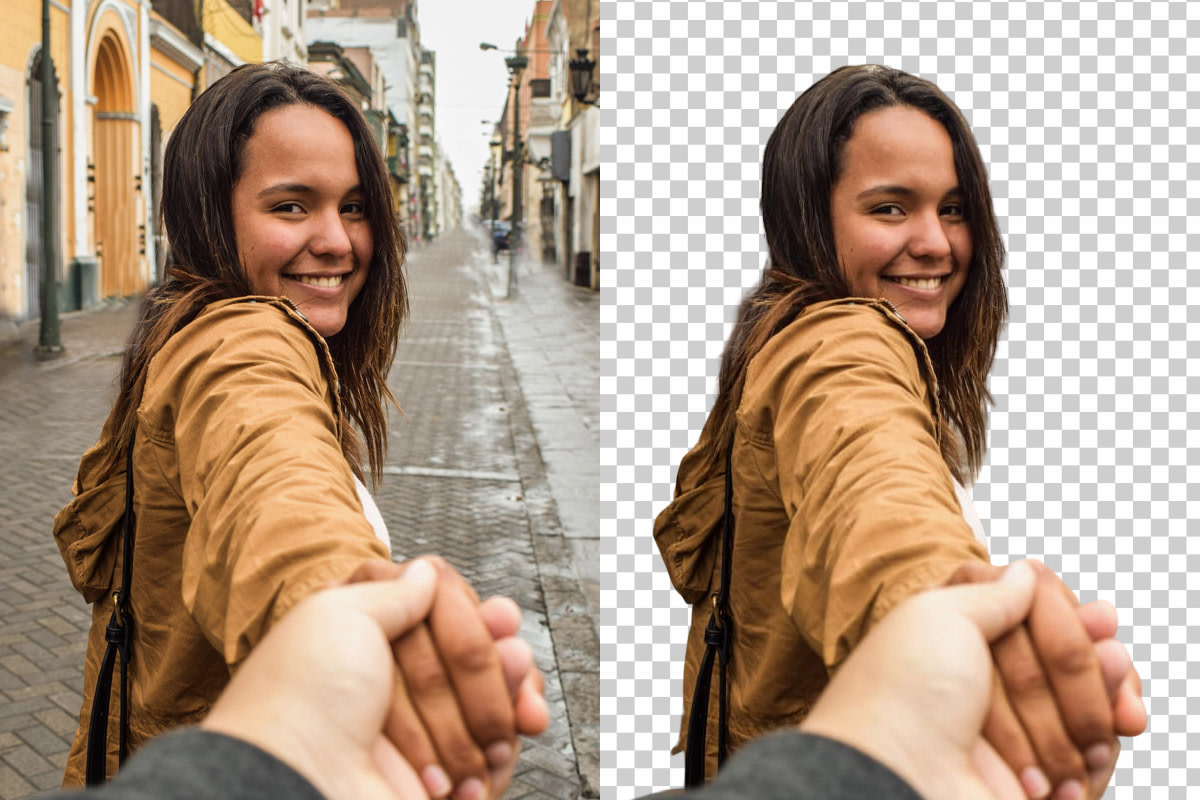 Trace verwijdert de achtergrond van een foto met een meisje