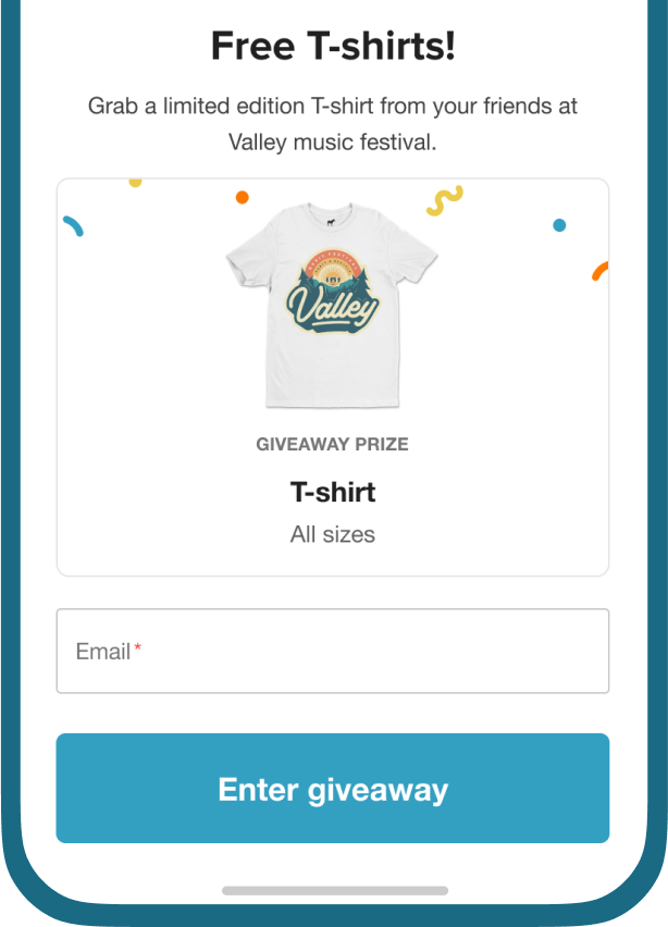 A phone with a giveaway form on it for a t-shirt.