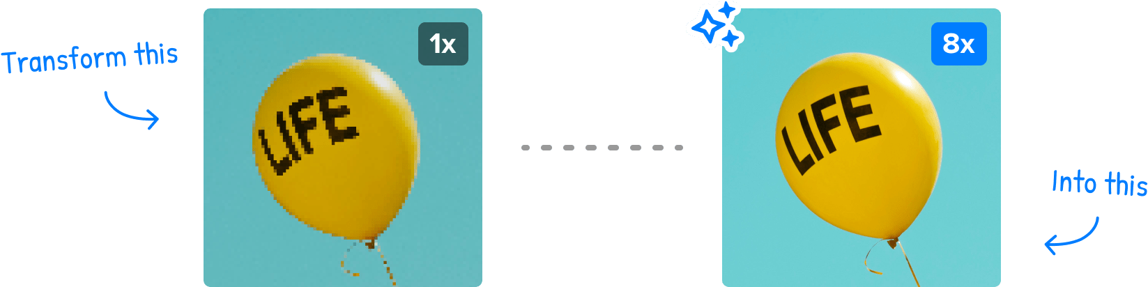 ingrandire un'immagine di un palloncino gratis con un upscaler ai