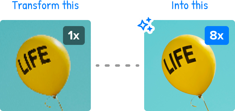 upscaling an image of a balloon for free with an AI upscaler